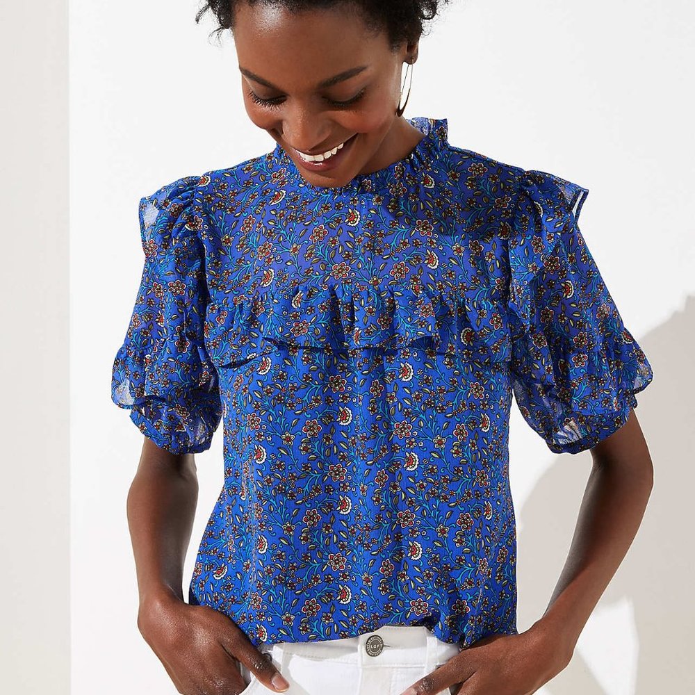 Ann Taylor LOFT Ruffle Puff Sleeve Blouse- XXS NWT